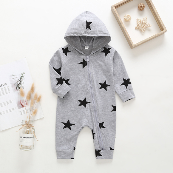 Cool Stars Zippered One Piece Hooded Romper