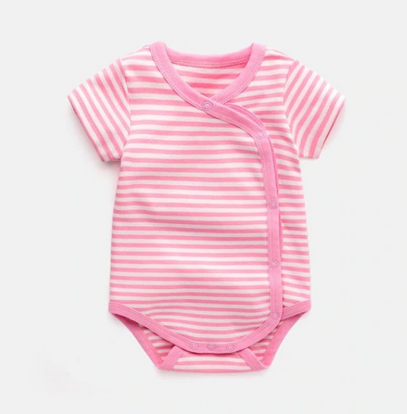 Cute Pink Striped Short Sleeve One Piece Bodysuit