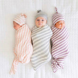 Cozy Striped Swaddle with Cute Knot Hat!