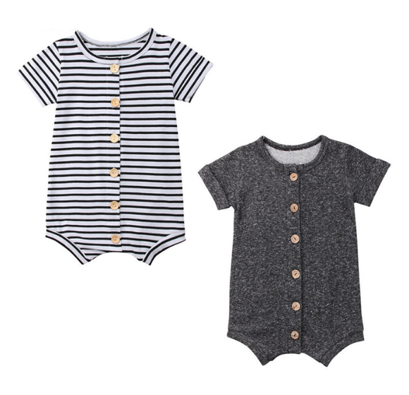 Stylish Short Sleeve Bodysuit - With Wooden Buttons