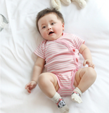 Cute Pink Striped Short Sleeve One Piece Bodysuit
