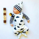 Lovely Stripes & Clouds Long-sleeve Jumpsuit & Hat Set