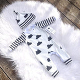 Lovely Stripes & Clouds Long-sleeve Jumpsuit & Hat Set