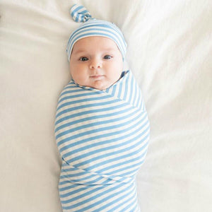 Cozy Striped Swaddle with Cute Knot Hat!