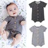 Stylish Short Sleeve Bodysuit - With Wooden Buttons