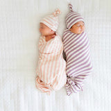 Cozy Striped Swaddle with Cute Knot Hat!